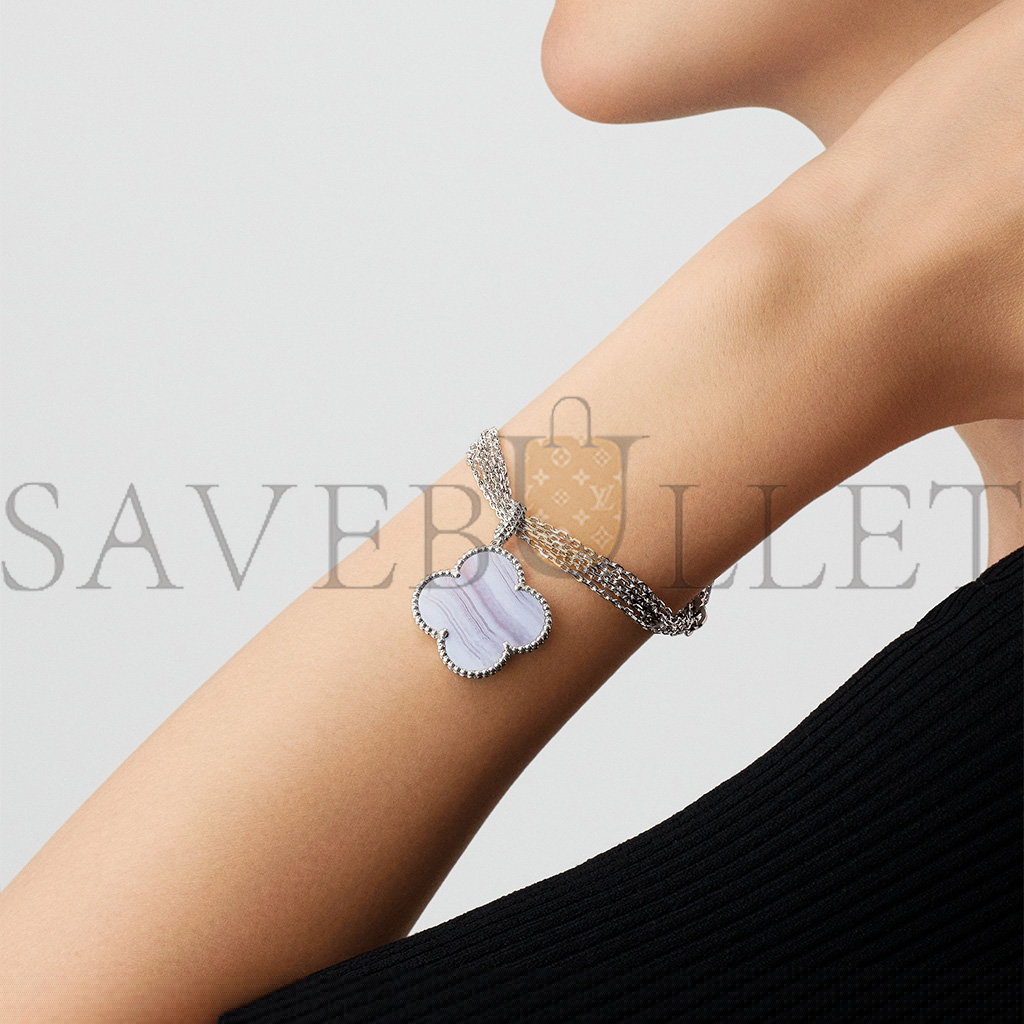 V*N CL*F  arpels magic alhambra long necklace, 1 motif - white gold, chalcedony  vcarp6l900